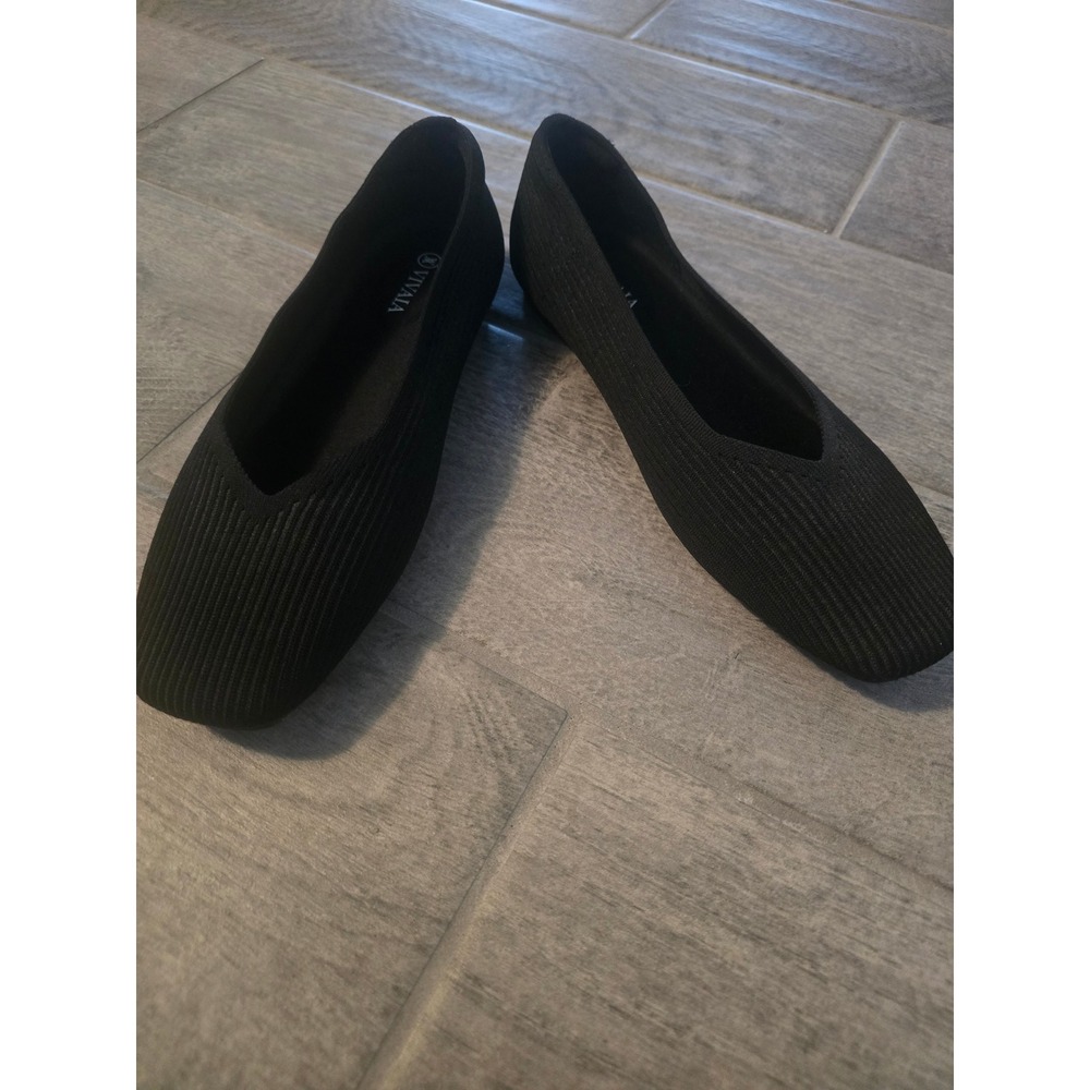 VIVAIA Margot Black Square Toe Ribbed Knit Ballet Flats Womens Size 9-9.5 40.5